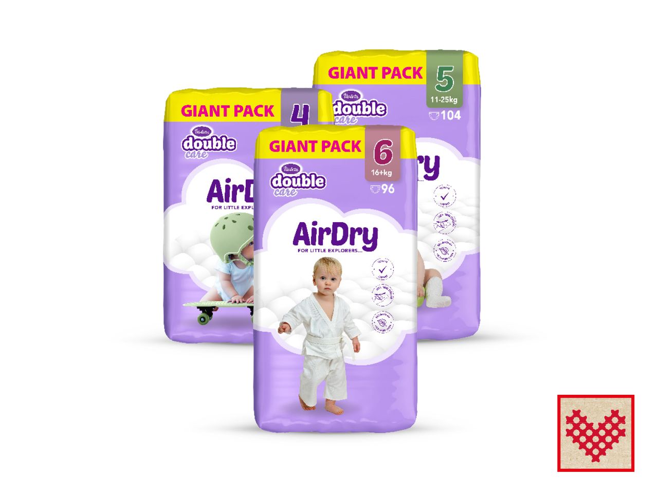 Tri pakiranja pelena AirDry za bebe.