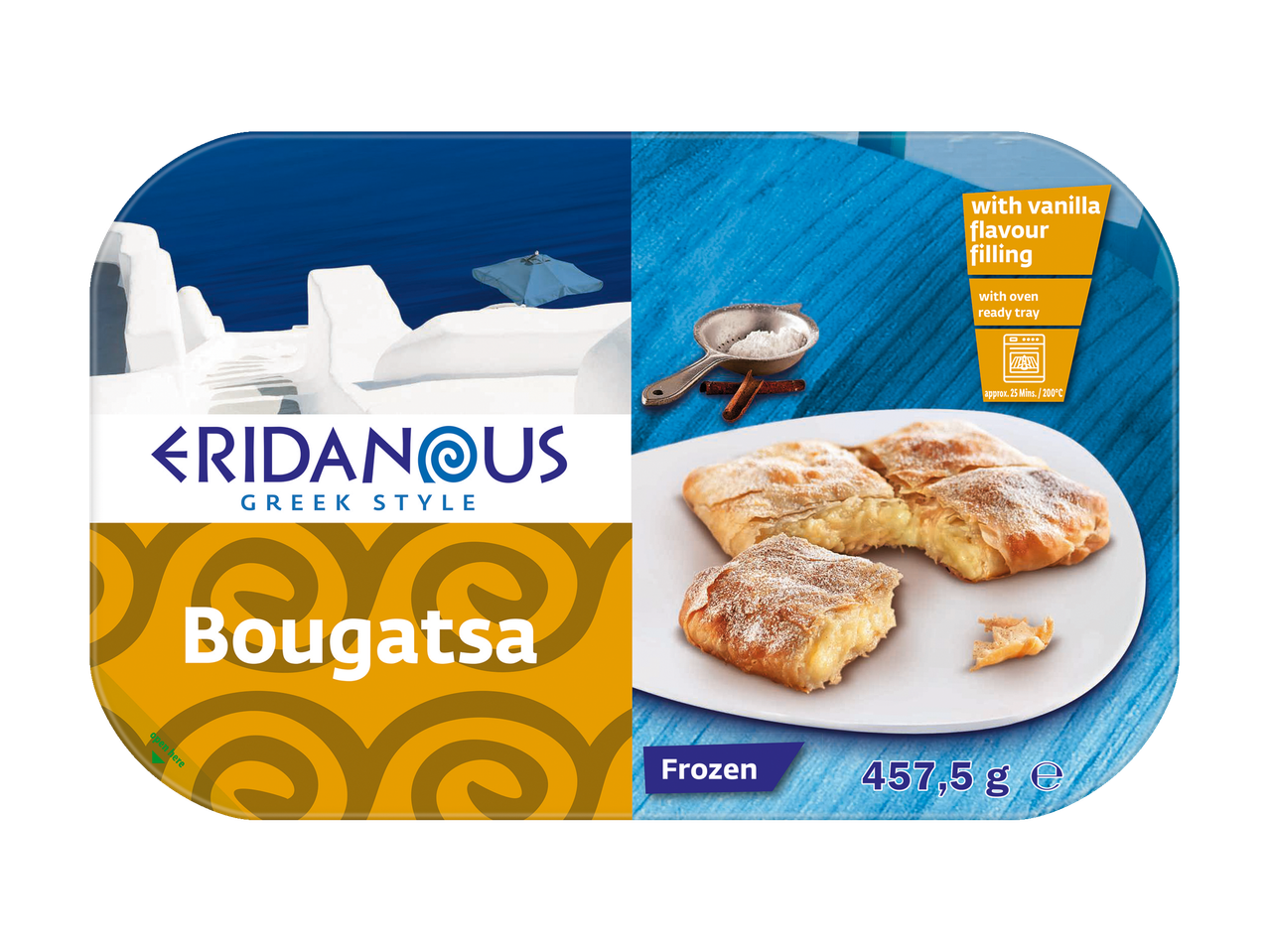 Diepvries Eridanus Bougatsa met vanillevulling.