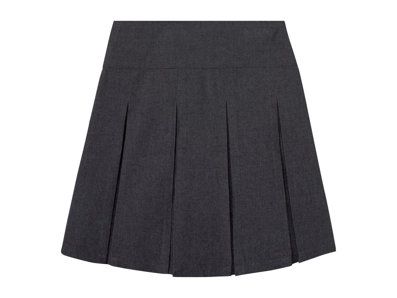 A dark grey pleated school skirt.
