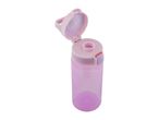 Purple water bottle with open lid.