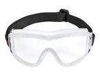 Clear safety glasses with a black adjustable strap.