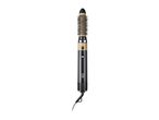 Black and gold hot air styler with a round brush attachment and a power cord.