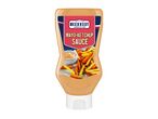 Mayo-ketchup sauce bottle with fries and a dipping bowl on the label.