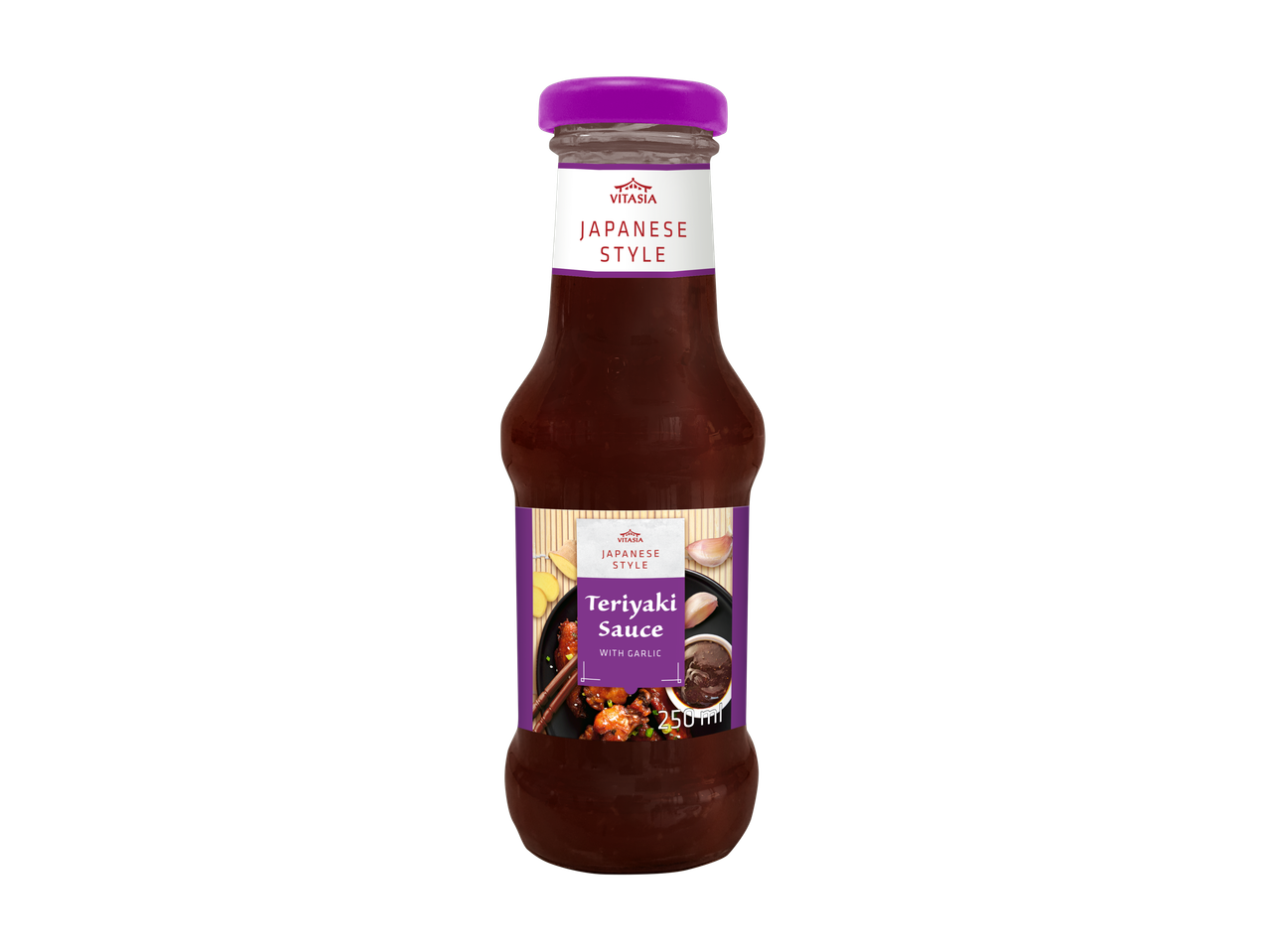 VITASIA Japanse stijl Teriyaki Saus met knoflook in een fles van 250 ml.
