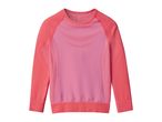 A long-sleeved athletic top in two shades of pink with textured patterns.