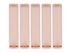 Five rose gold lip balms in a row.