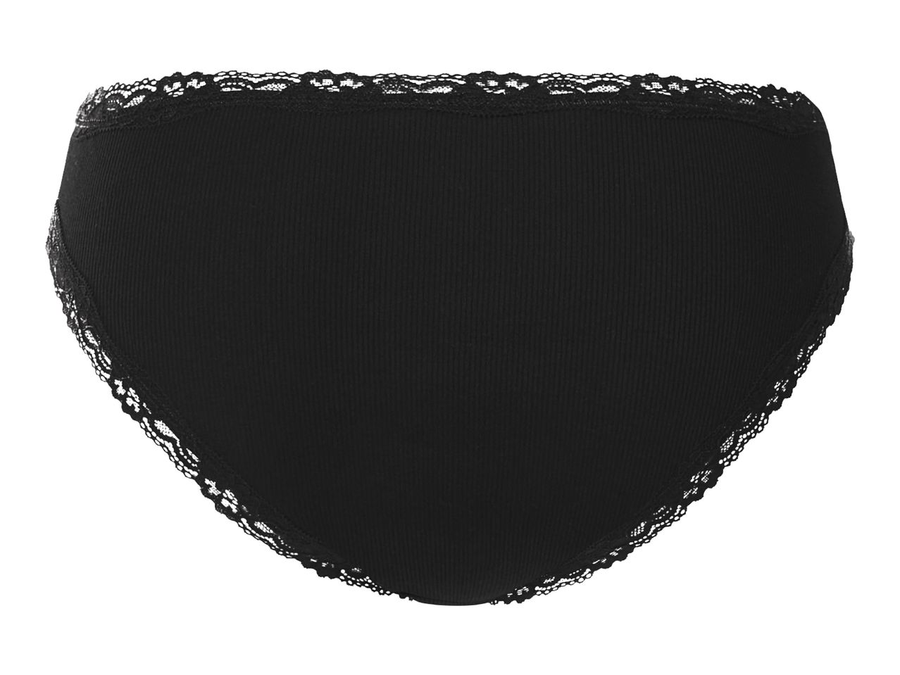 Black ribbed bikini bottoms with lace trim