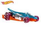 Hot Wheels crocodile-shaped race car in orange and teal.