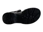 Bottom view of a black men's sandal with a textured sole.