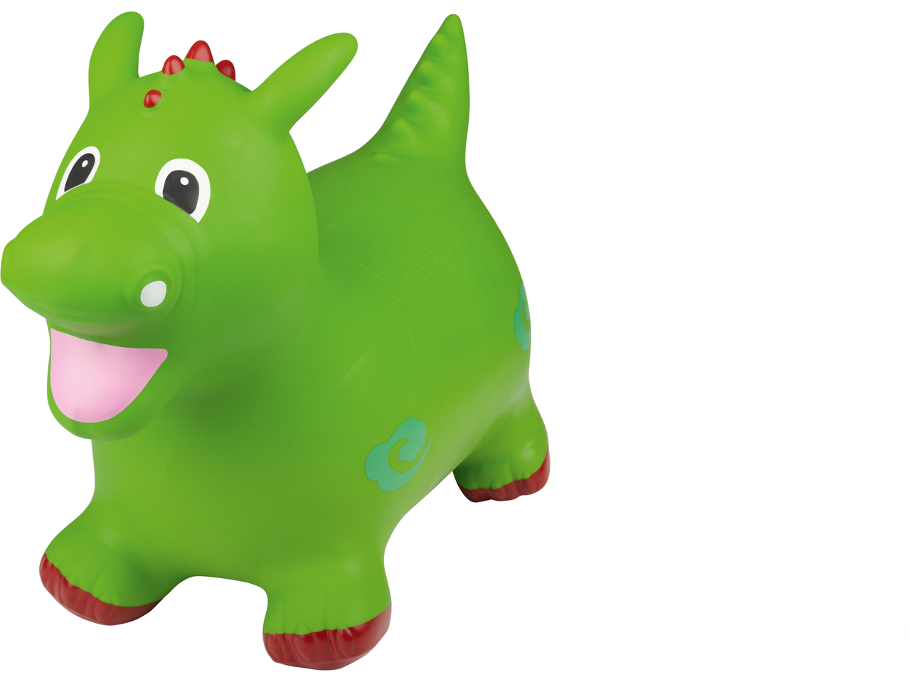 O jucărie gonflabilă verde în formă de dragon pentru copii.