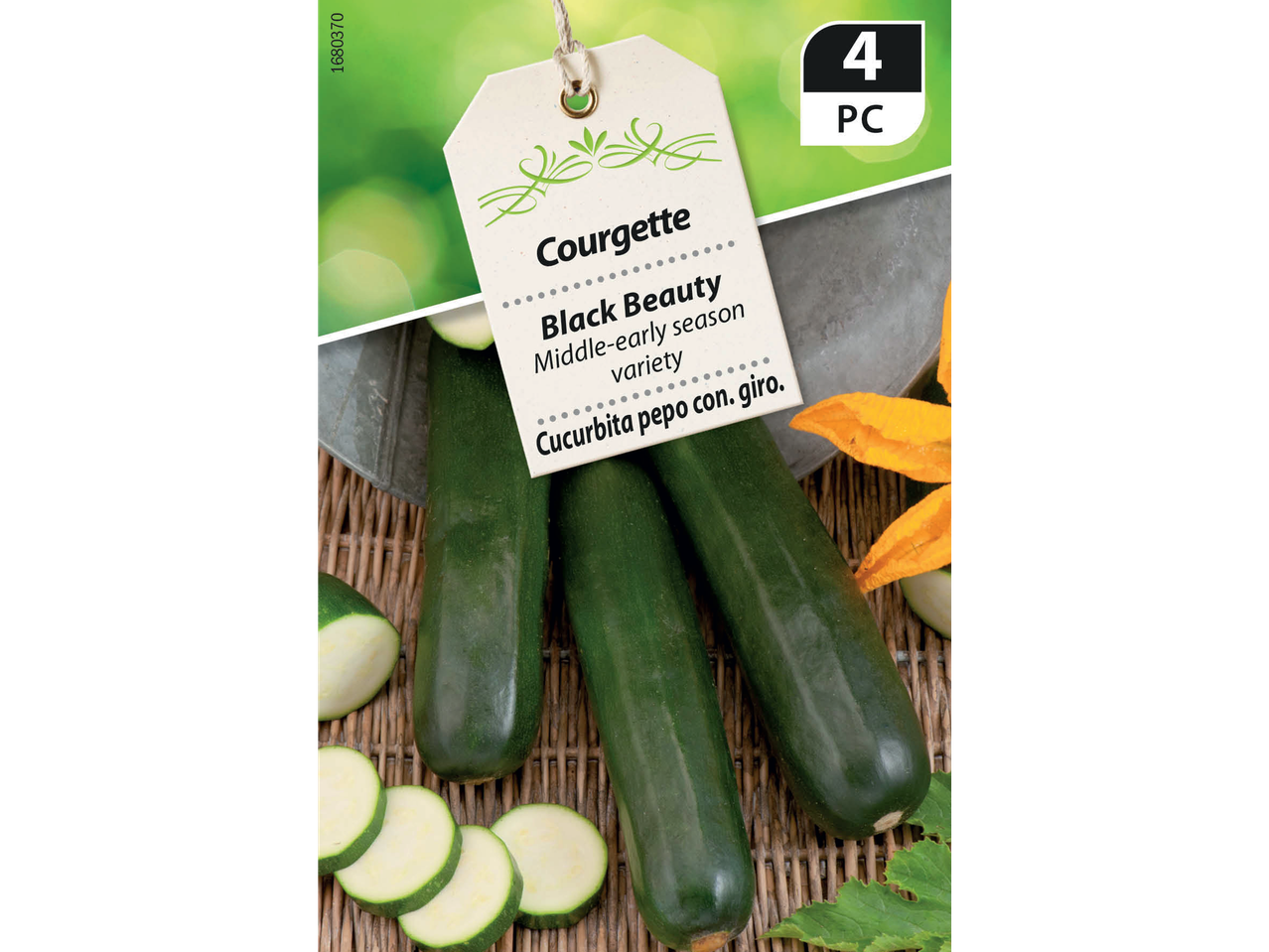 Premium Vegetable Seeds: Courgette 'Black Beauty' with 4 pieces, whole and sliced.