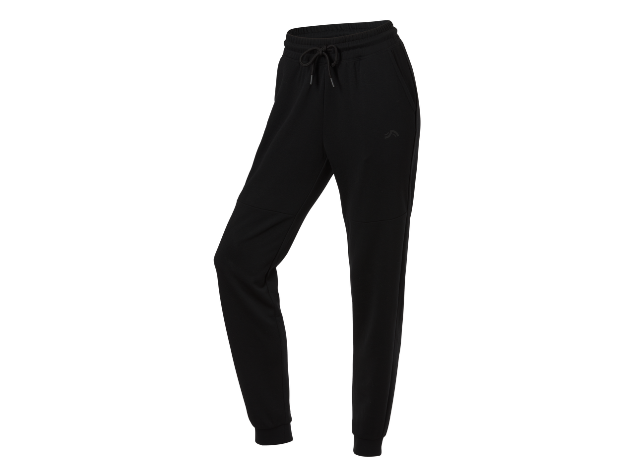 Zwarte CRIVIT joggingbroek met trekkoord in de taille en discreet logo.