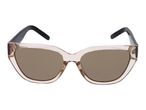 Transparent cat-eye sunglasses with brown lenses and black arms