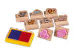 Tierstempel-Set mit Stempelkissen, darunter Elefant, Delfin, Löwe, Schwein, Tiger, Zebra, Krake und Schaf.