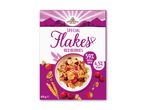 Pakke med morgenmadsprodukt med røde bær, 59% fuldkorn og 4,5% bær.