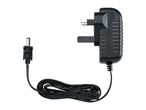 Black power adapter with a UK plug and a DC connector cable