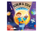 Kleurrijk kinderboek 'Schijn & Zoek in de ruimte' met een zaklamp-effect op de kaft.