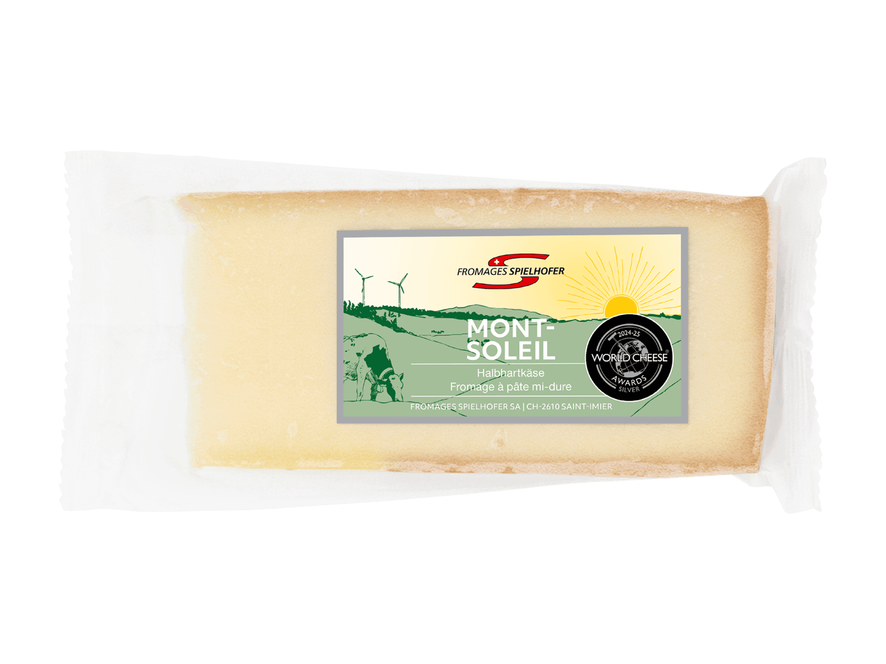 Mont-Soleil Halbhartkäse von Fromages Spielhofer, ausgezeichnet mit World Cheese Awards.