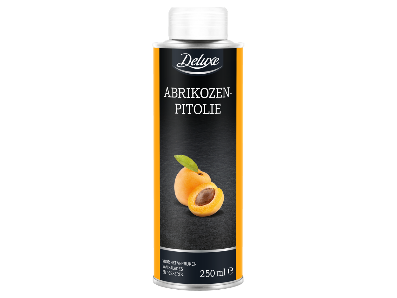 Fles abrikozenpitolie met een afbeelding van abrikozen, 250 ml.