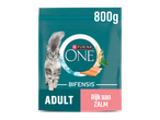 Zak kattenvoer voor volwassen katten, 800g, met zalm en granen.