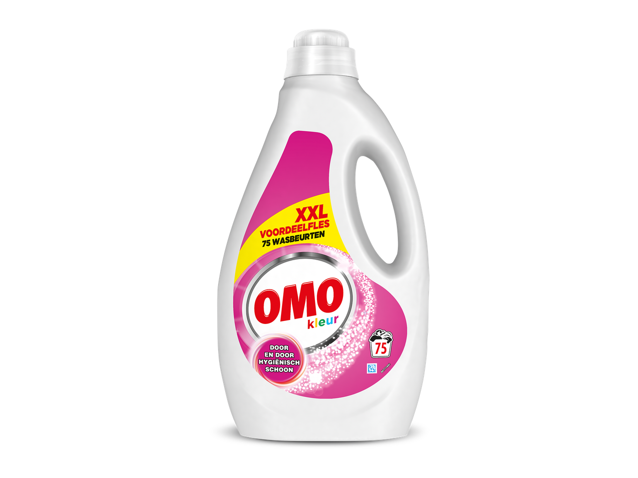 Witte fles vloeibaar wasmiddel voor gekleurde was, XXL voordeelverpakking voor 75 wasbeurten.