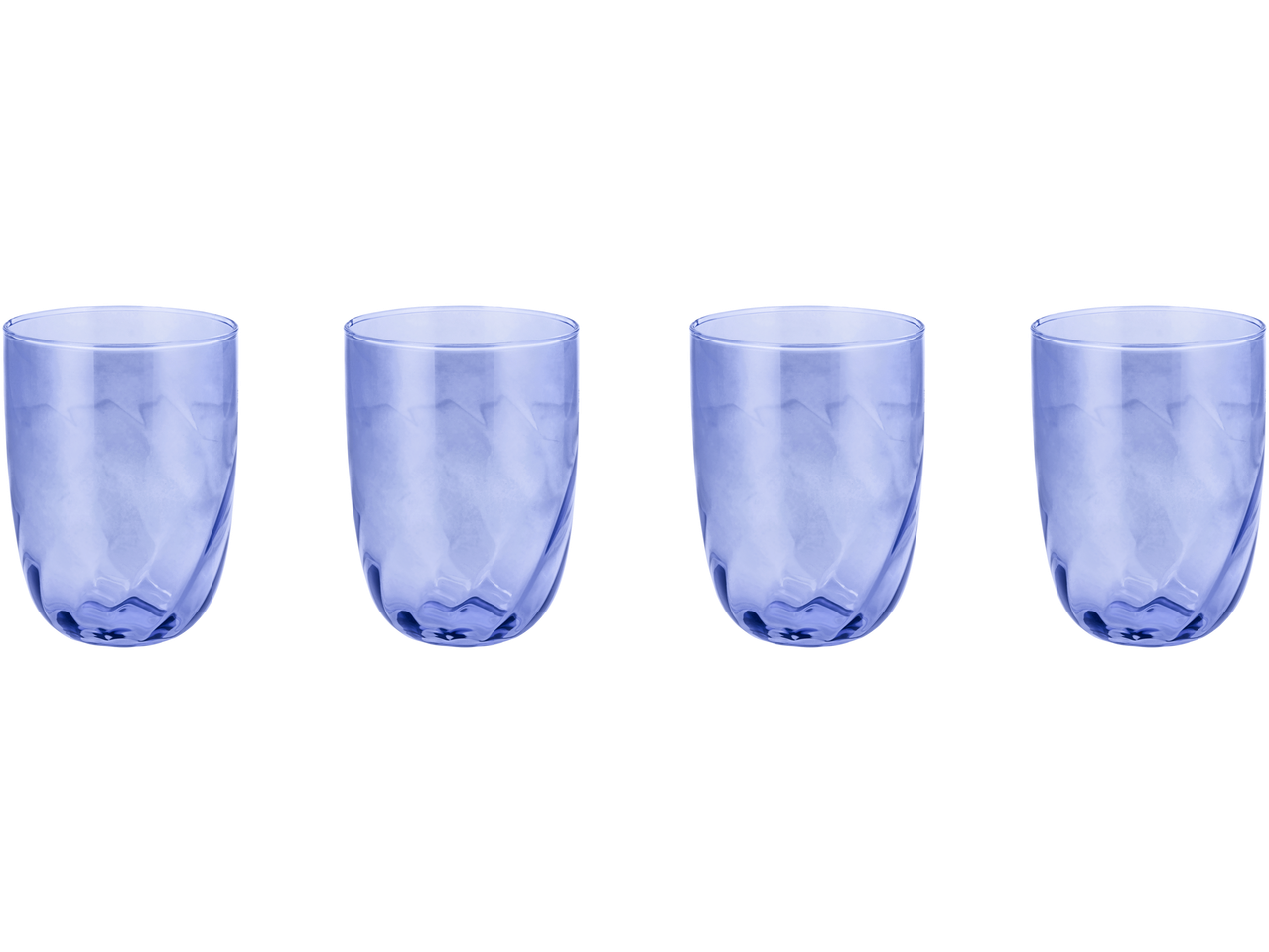 Keturi mėlyni SILVERCREST plastikiniai stikliniai su banguotu dizainu.