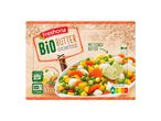 Verpackung für Bio-Buttergemüse mit Koch- und Mikrowellenanleitung und Nutri-Score A.