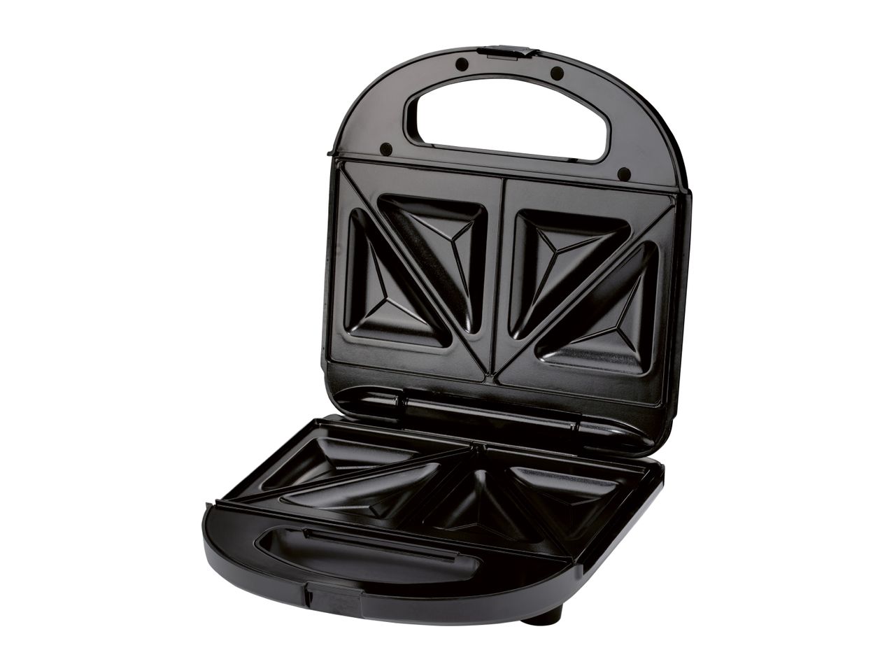 Open black sandwich maker with triangular cooking plates