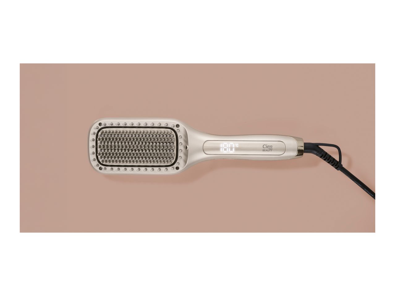 Cien Beauty hair straightening brush with a digital temperature display set to 180°C.