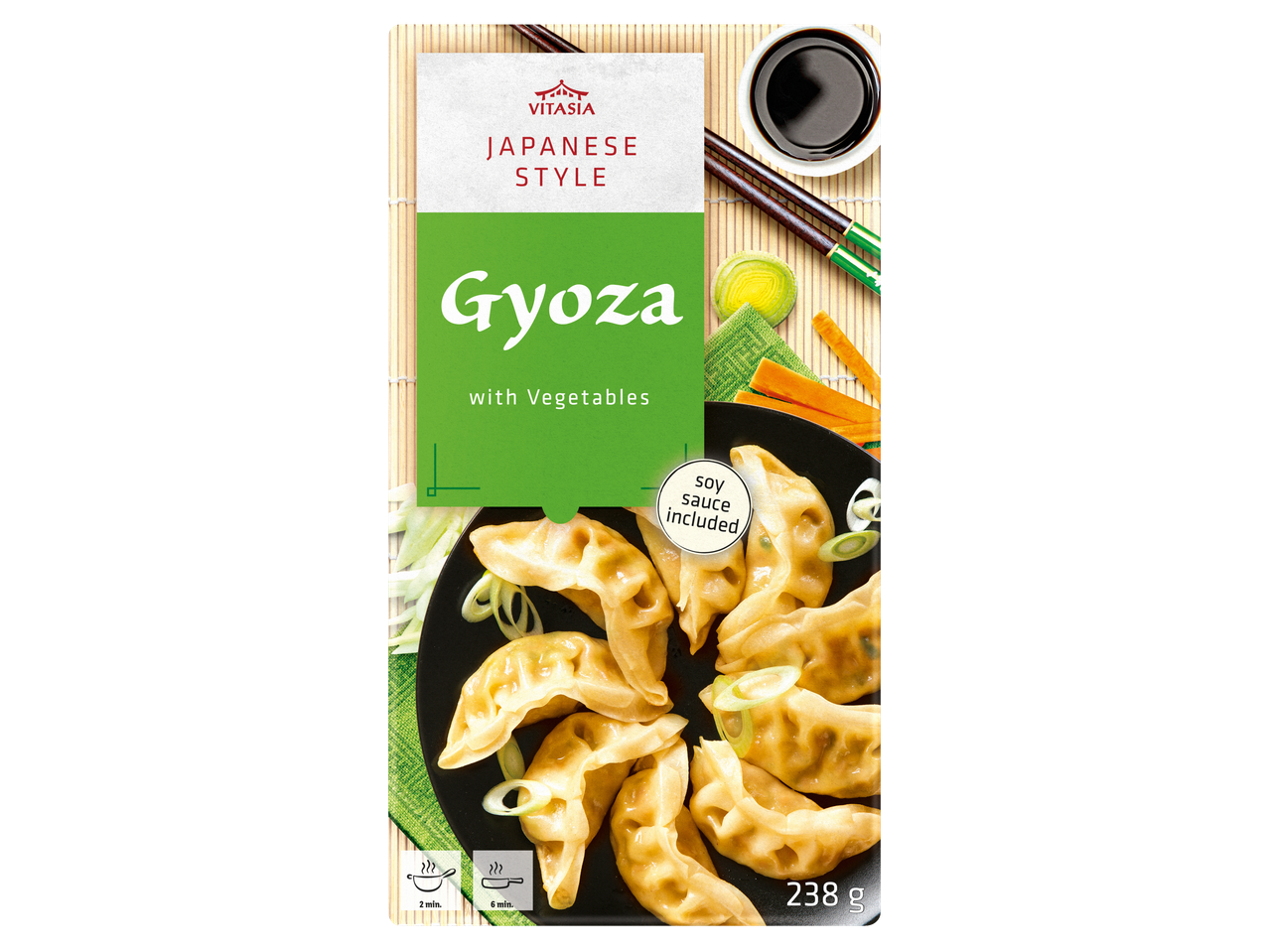 Gyoza Vitasia estilo japonês, 238g, molho de soja incluso.