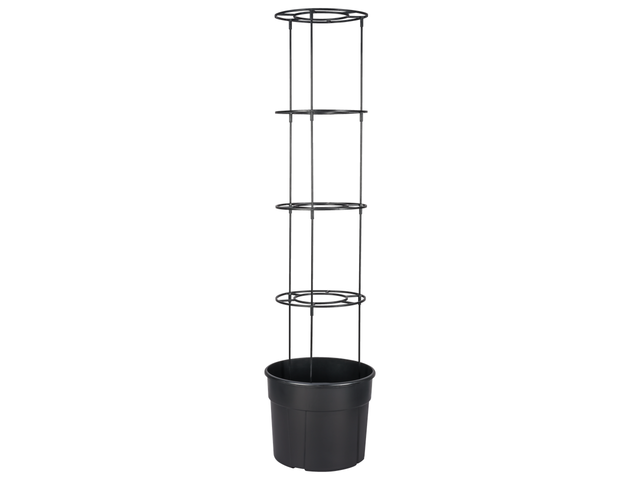Parkside® Tomato Planter with a black pot and a multi-tiered support cage.