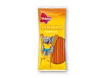 Gul slikpose med karamel- og kolastænger og en tegneserieelefant på stylter.
