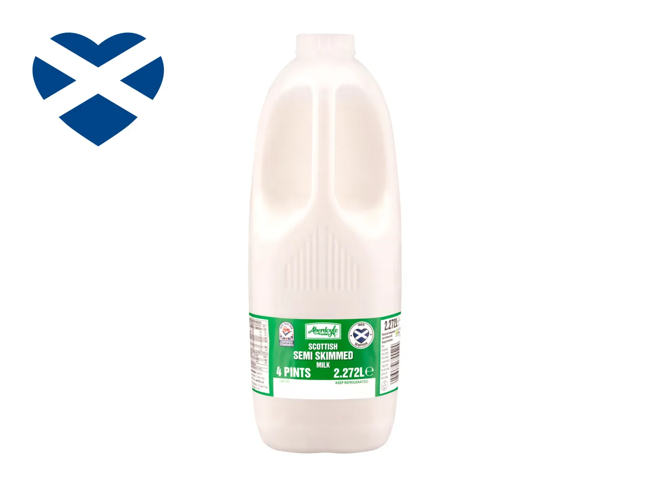 Aberdoyle Dairies Scottish semi-skimmed milk, 2.27L bottle.