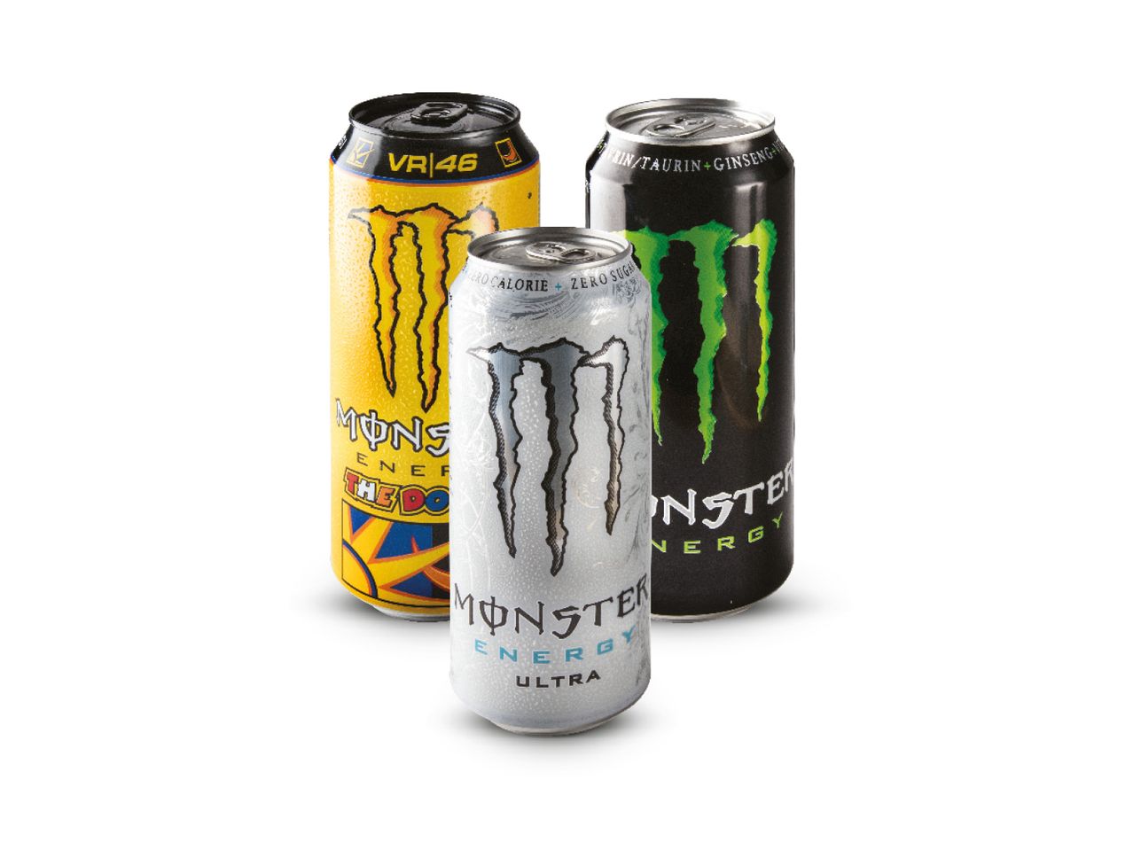 Tri limenke Monster Energy napitaka: VR46, Ultra i original.
