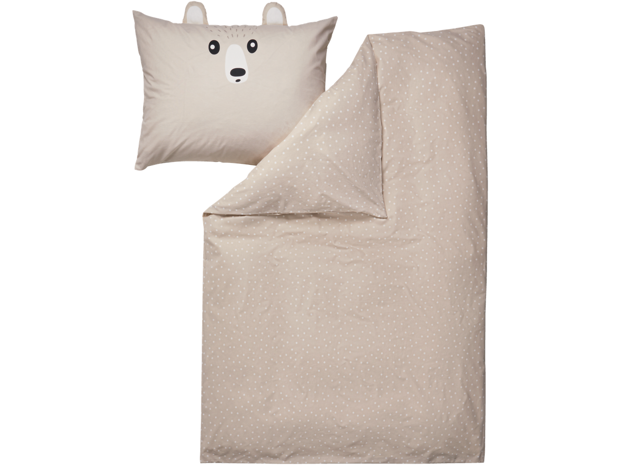 LIVARNO Vändbara sängkläder: smėlio spalvos patalynė su meškiuku ir taškeliais.