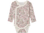 Lupilu baby wrap-over bodysuit with a pink floral pattern.