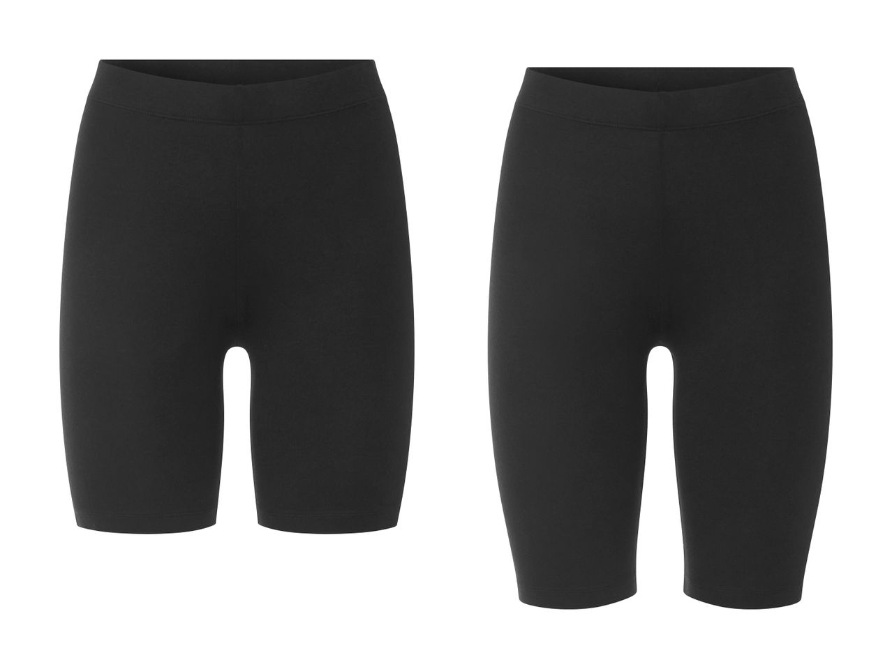 To par sorte cykelshorts vist fra forsiden og bagsiden.