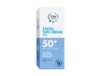 Facial sun cream fluid SPF 50+ with anti-aging, anti-oxidant, and waterproof properties.