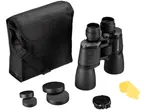 Binocolo nero con custodia e accessori.