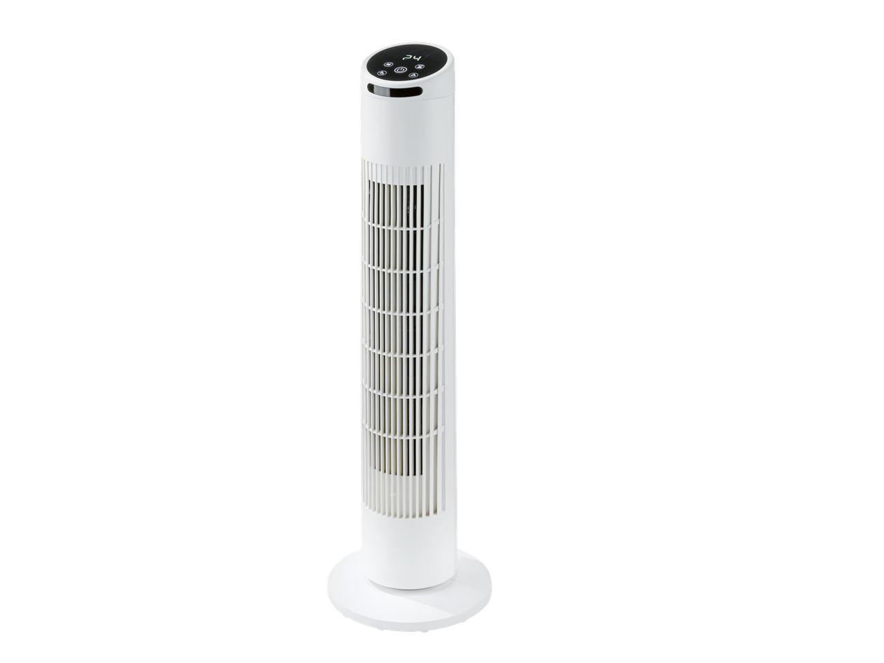 Beli TRONIC stubni ventilator sa LED ekranom koji prikazuje 24 stepena.