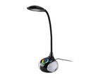 Black LED desk lamp with a flexible neck and a colorful touch control panel on the base.
