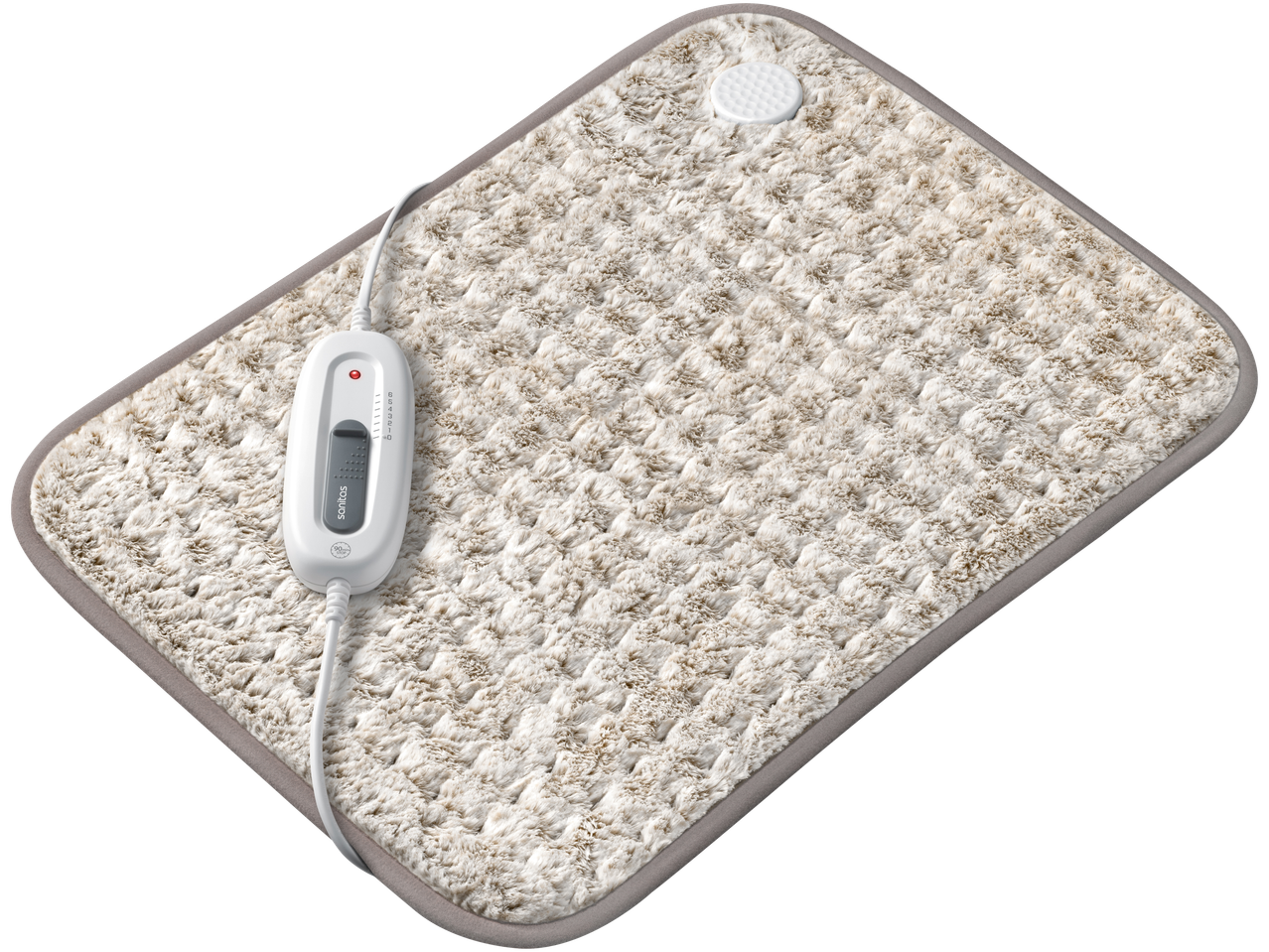Sanitas elektrinė šildymo pagalvėlė su minkštu, pūkuotu paviršiumi ir temperatūros reguliatoriumi.