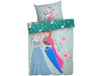 Frozen duvet cover set featuring Elsa, Anna, and Olaf with floral designs.