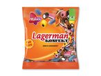 Orange pose med blandet lakridskonfekt i forskellige farver og former, med teksten 'Fun Size'.
