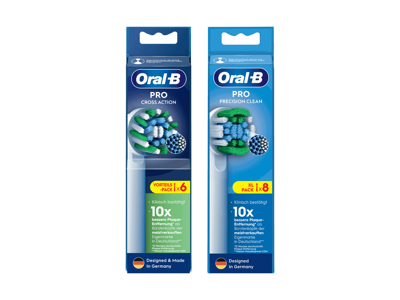 Oral-B PRO Cross Action und Precision Clean elektrische Zahnbürstenköpfe im 6er und 8er Pack.