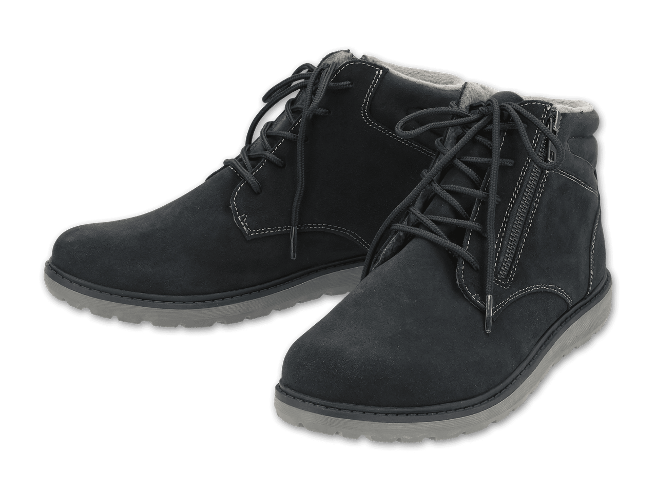 Dunkelgraue Winterstiefel mit Schnürsenkeln und Reißverschluss