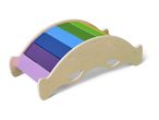 Wooden rainbow rocker with colorful steps for children's play and development.