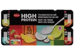 Sobremesa Milbona rica em proteína com sabores de morango, manga, coco e lima.
