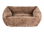 Brown plush pet bed with a textured, dimpled surface