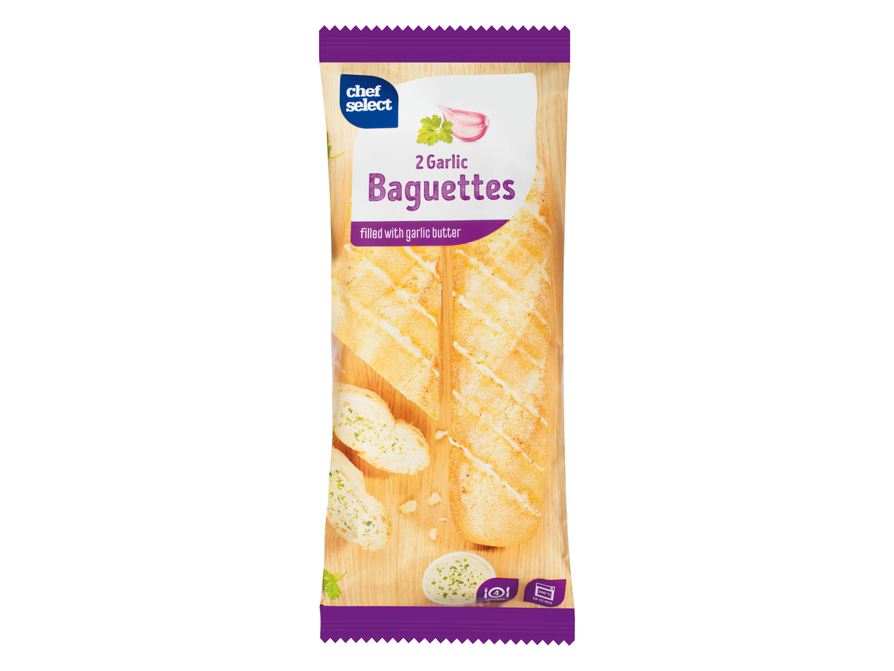 Chef Select: 2 fokhagymás baguette fokhagymás vajjal töltve.